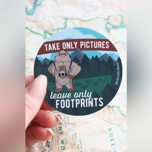 Leave Only Footprints Cute Camping Sasquatch Sticker